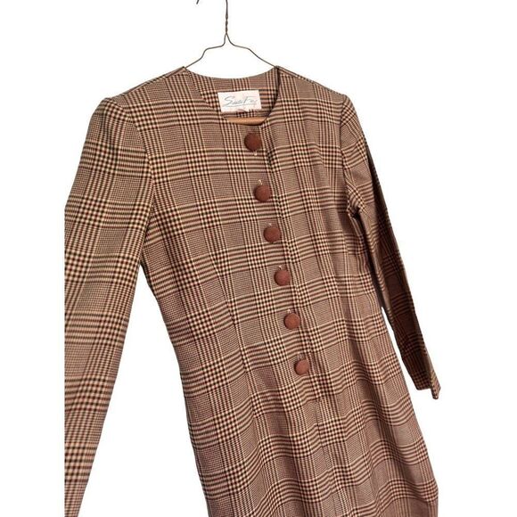 Vintage 80s Dress Wiggle Plaid Lined Career Vent Size 6 - Picture 4 of 6